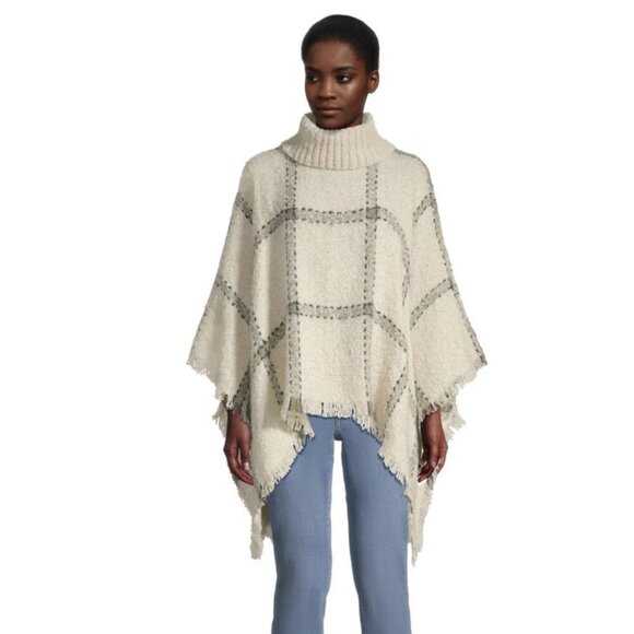 World Market NWT Ivory Turtleneck Sweater Poncho M21 - Picture 1 of 6